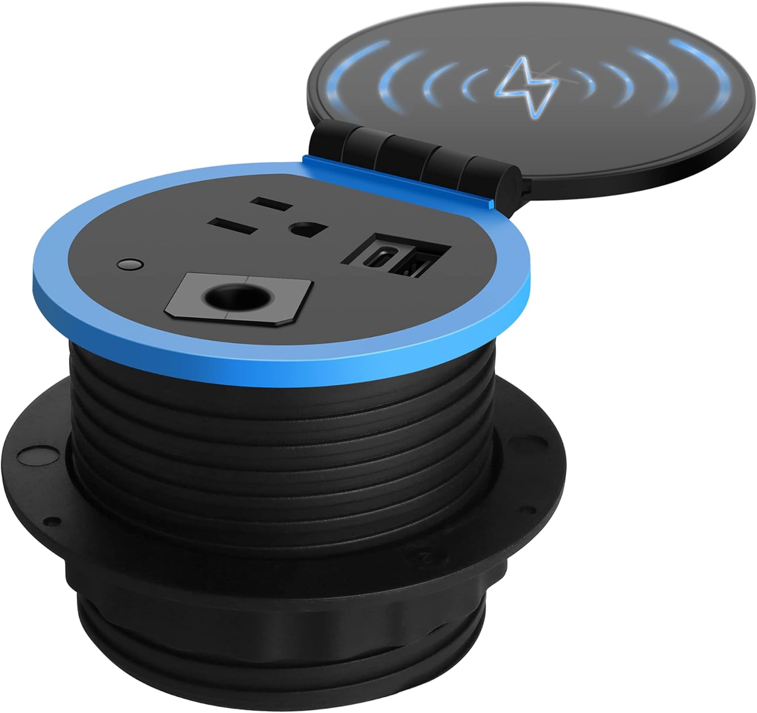 Desktop Power Grommet with Wireless Charger,Desk Outlet Grommet with USB C,Flush-Mount Power Grommet, 3.15