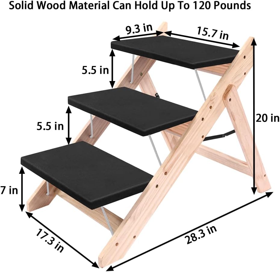 lufoden Wood Folding Pet Stairs and Ramp Wide Steps for Dog and Cat Stable Hold Up to 160Lb Pack of 2