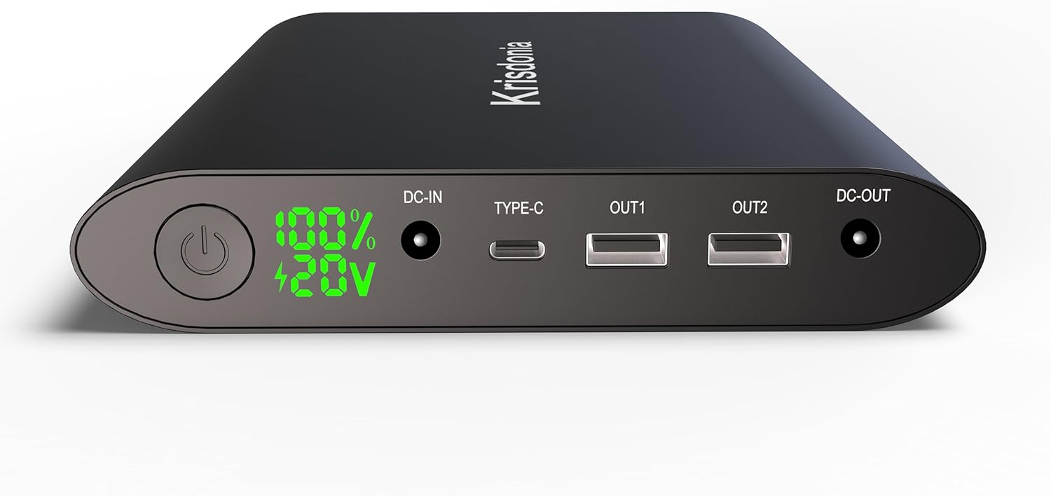 Krisdonia 50000mAh Laptop Power Bank 5/9/12/16/19/20V Portable Laptop Battery Charger with QC3.0 USB-A Port & 12V Type-C Port for Laptop, Tablet, Smartphone and More Devices