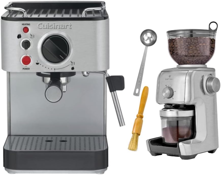 Cuisinart EM-100 Stainless Steel Espresso Maker with Conical Burr Coffee Grinder Bundle (2 Items)