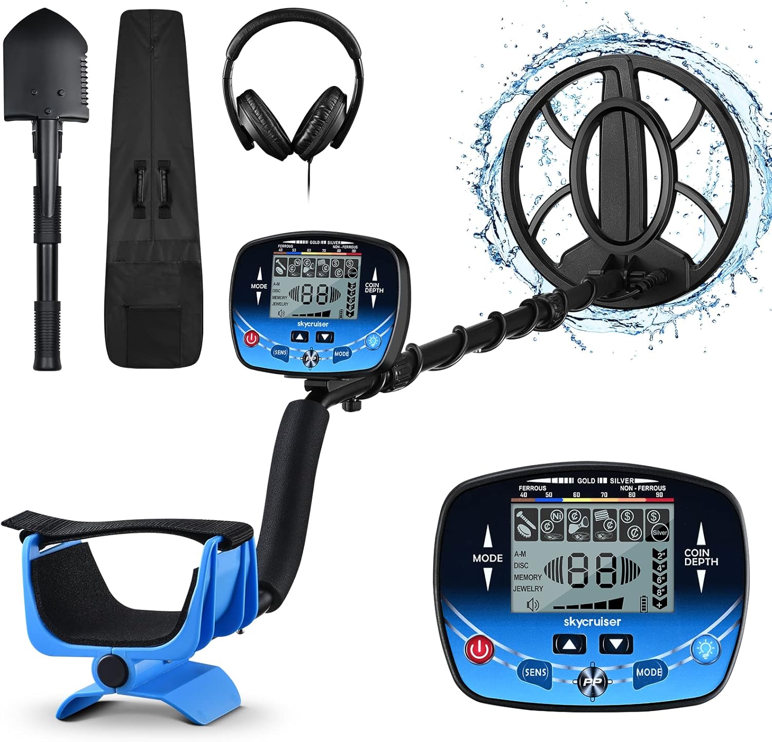 Metal Detector for Adults Waterproof, Professional Adjustable Gold Detector for Treasure Hunting, High Accuracy, Five Detection Modes, Strong Memory Mode, 10