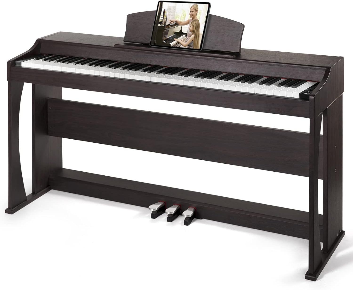 MUSTAR Digital Piano 88 Key Weighted Keyboard Hammer Action, Full Size 88 Key Keyboard Piano for Beginners with Bluetooth Connection, 3 Pedal Systems, Furniture Stand, Brown
