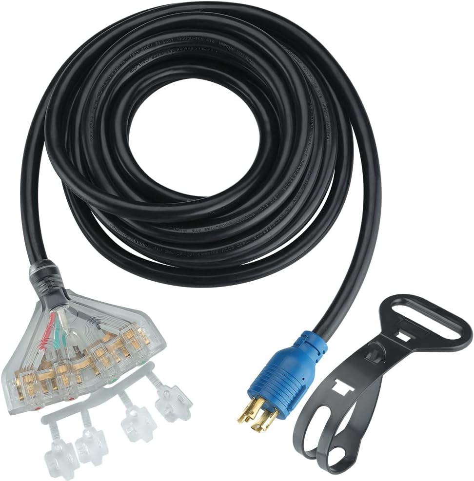 Erboelec 25 Feet 30 Amp Generator Cord Adapter L14-30P to 4x5-20R Splitter,10 Gauge 4 Prong Distribution Generator Extension Cord 125/250V 7500W Pack of 2