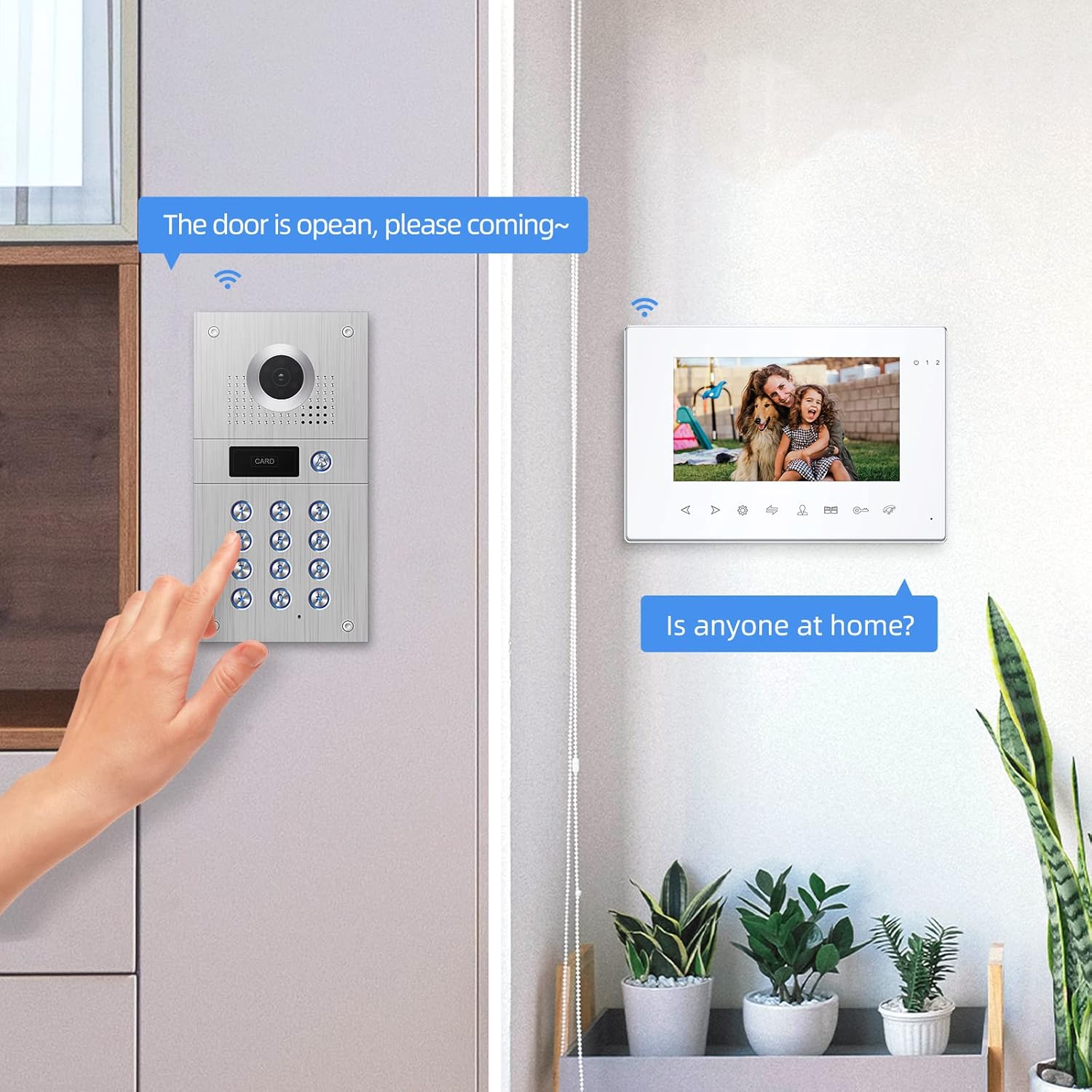 JeaTone Video Doorbell 7 Inch 4 Wired Video Door Phone RFID Cards Access Control System 960P Camera Unlock Motion Detection IP65 Waterproof