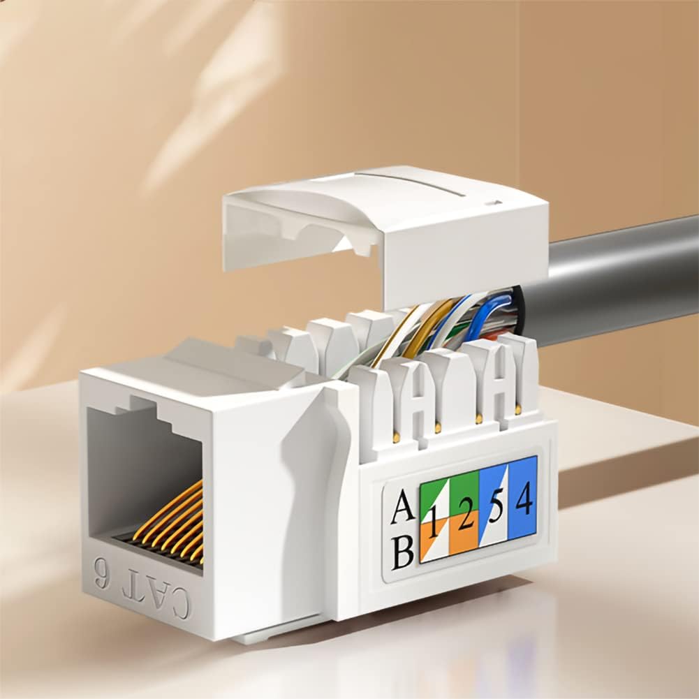 (50-Pack) Cat6 RJ45 Keystone Jack Punch Down Connector Network Ethernet Wall Adapter White Ethernet Module Coupler Pack of 2