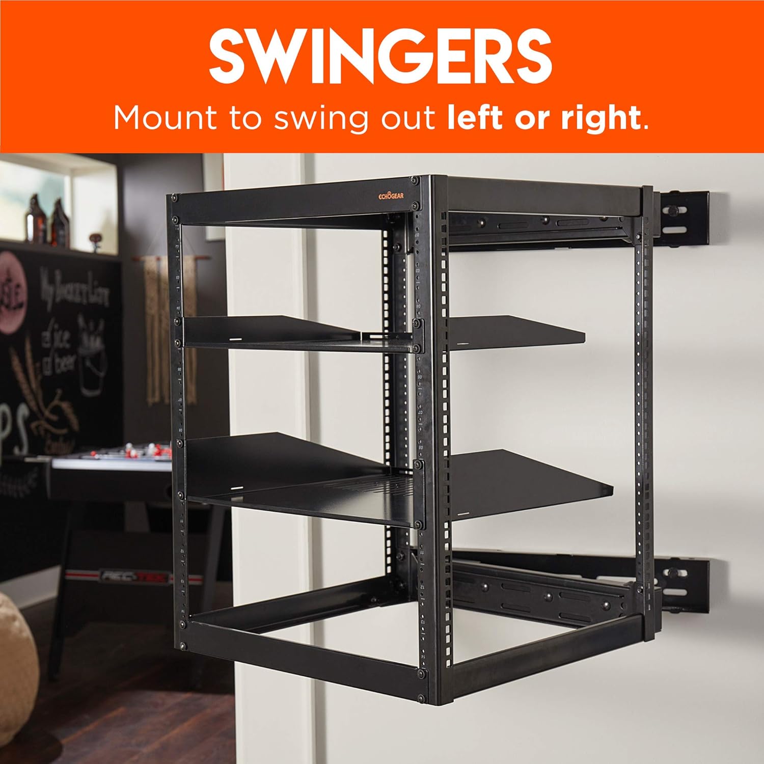 ECHOGEAR Rack Compatible Swing-Out Wall Mount - Compatible with 10U, 15U, & 20U Open Frame Racks Pack of 2