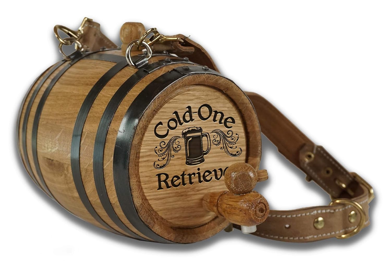 Thousand Oaks Barrel | St. Bernard Dog Collar Rescue Barrel, with Engraved Design 'Favourite Drink is a Growler' (1/2 Liter Size Oak Mini Keg with Black Hoops for Pet) Pack of 2