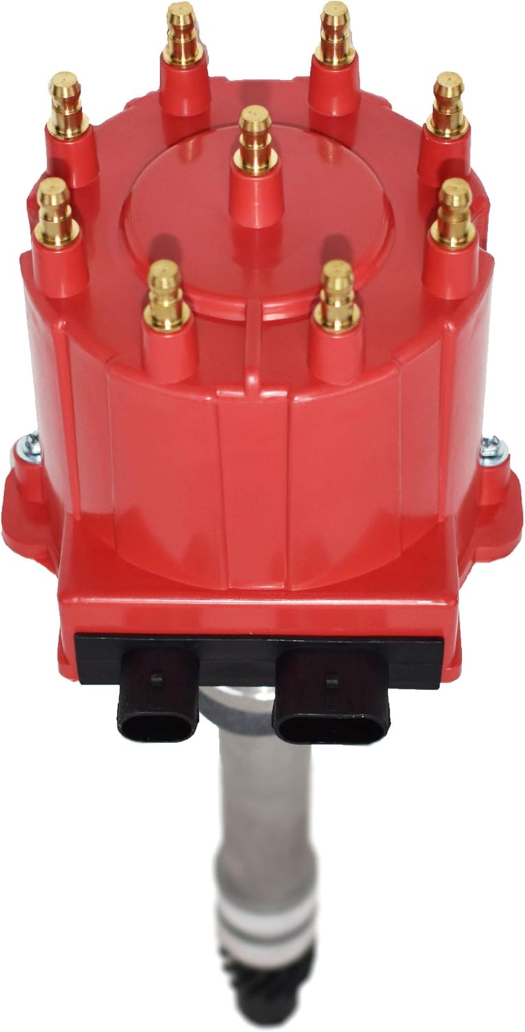 A-Team Performance - Distributor, 8mm Spark Plug Wires, and E-Core Ignition Coil - Compatible with 1987-1997 SBC BBC GMC Chevrolet 5.0L 5.7L C/K Pickup Truck Van Camaro 305 350 Red Cap and Wires