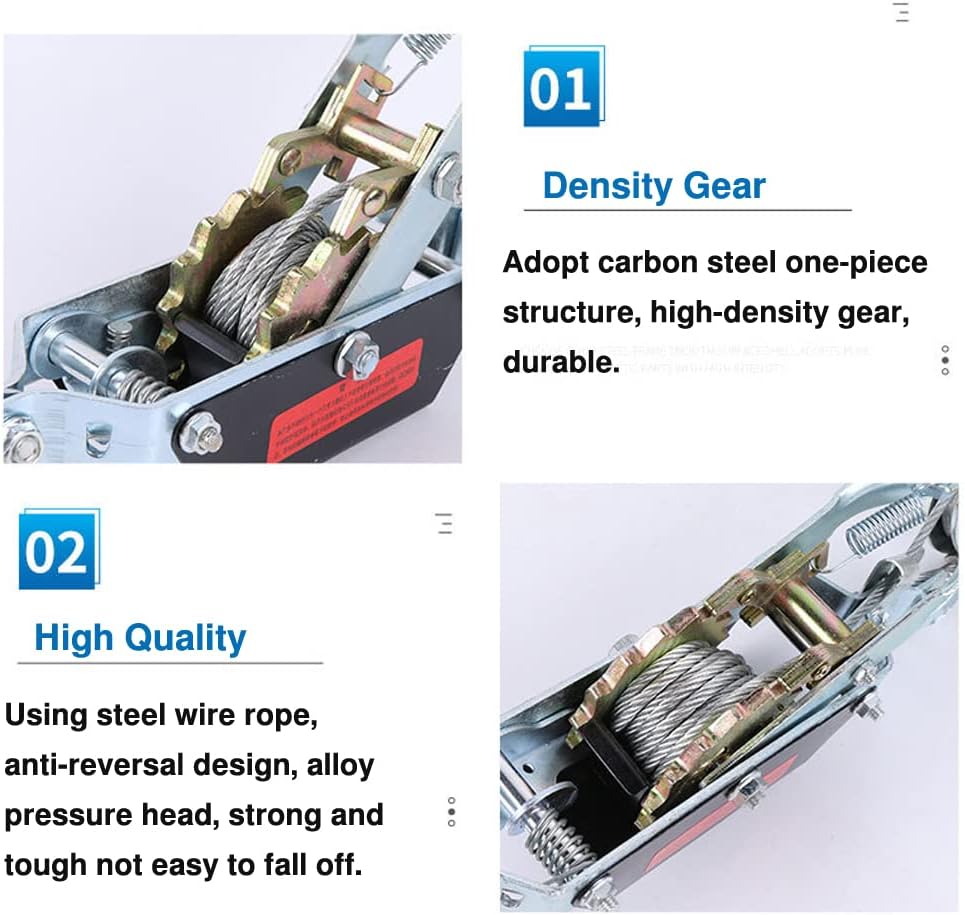 latulipo 4 Ton 8000lb Hand Puller Cable Puller Double Gear Pulling Hand Power Winch Hoist with 2 Hooks and Rope Pack of 2
