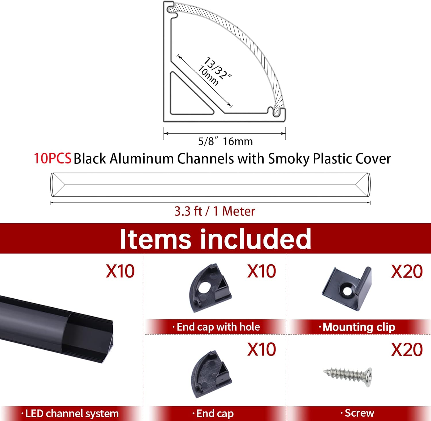 Muzata 10Pack 6.6FT/2M V-Shape LED Channel System with Crystal Smoky Transparent Clear Cover Lens Frosted, Black Aluminum Extrusion Profile Housing Tape Lights V1SW BB 2M,LV1 LW1 L2M