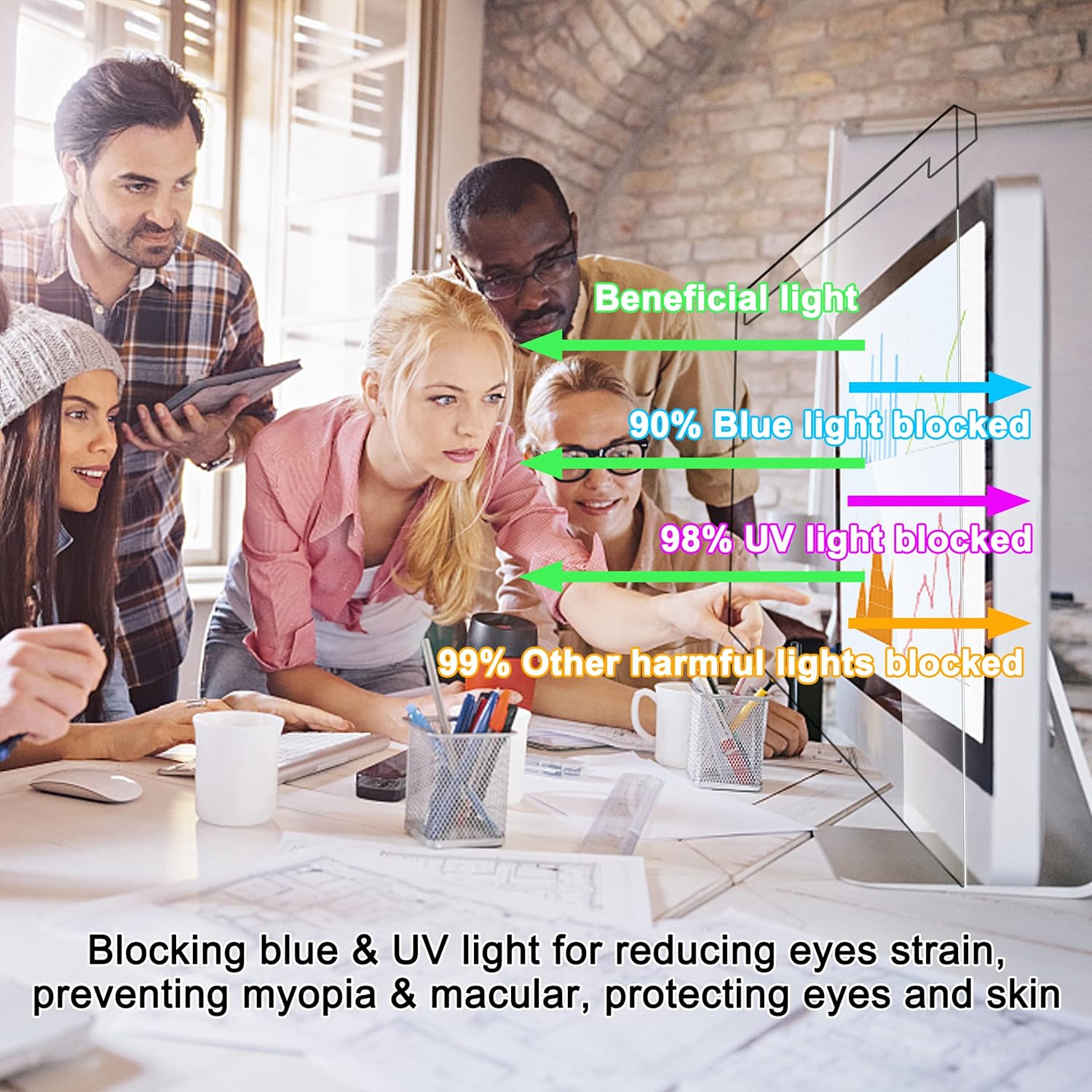 28 Inch Blue Light Screen Protector For Eye Strain,Anti Blue Light,Anti UV,Scratch Resistance Widescreen Monitor Filter PC Hanging Type(W 25 x H 14 9/16) For Desktop Monitor Pack of 2