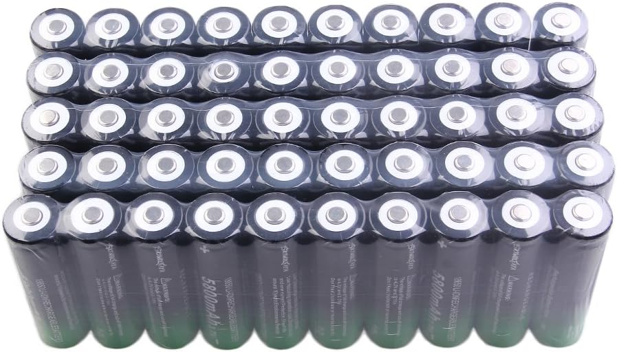 50 Pack Lithium Battery 18650 Rechargeable 5800mAh 20A 3.7V ICR Li-ion 18650 Batteries Button Top 18650 Rechargeable Battery for Camera LED Flashlights Headlight RC Cars, 18 x 65 mm, Green Pack of 2