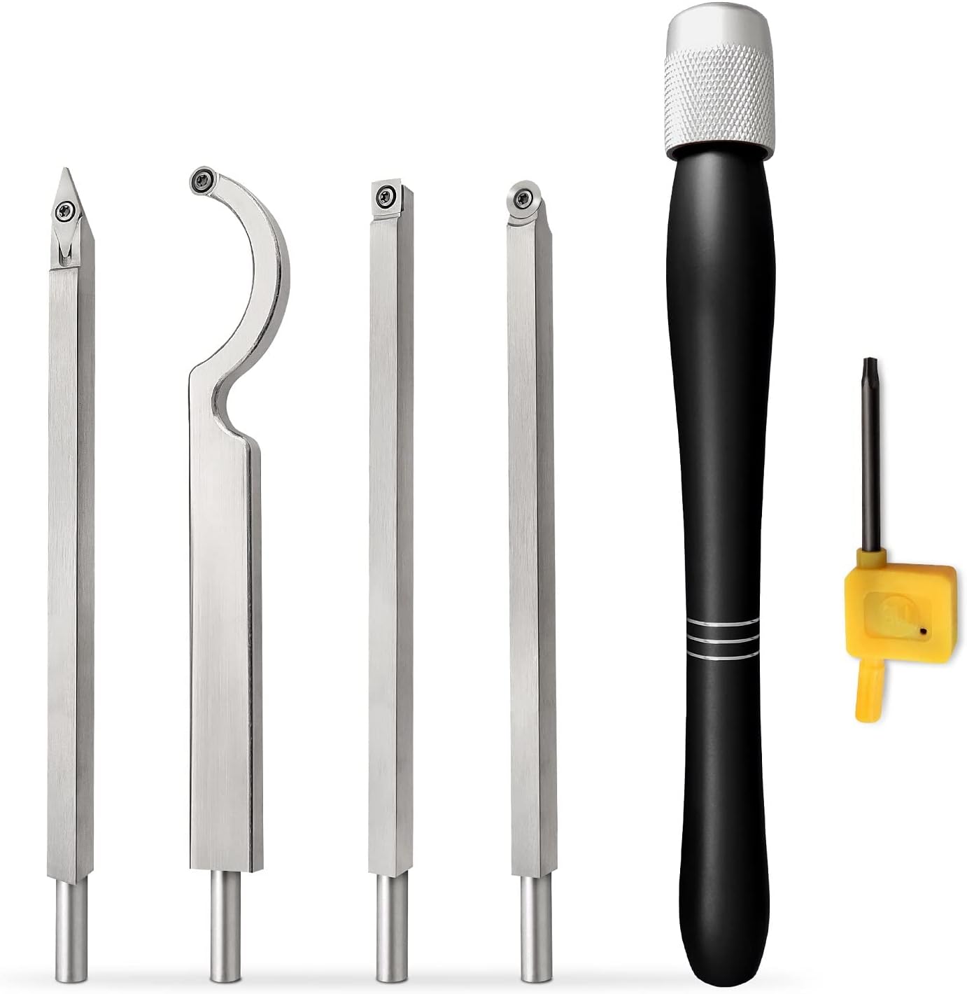 Carbide Tipped Wood Turning Tool Set, Fast Tool Changing-over Design, Lathe Turning Tool include Rougher, Finisher, Detailer,Swan Neck Hollowing Tools and Alloy Handle (Blue handle 5pc) Pack of 2