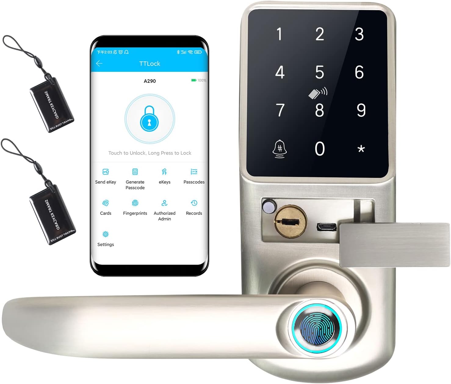 6-in-1 Keyless Entry Door Lock,Fingerprint Smart Door Lock Front Door for Home,Office,House Rental,Use APP,IC Card,Anti-peep Code and Door Locks with Keypads,Left