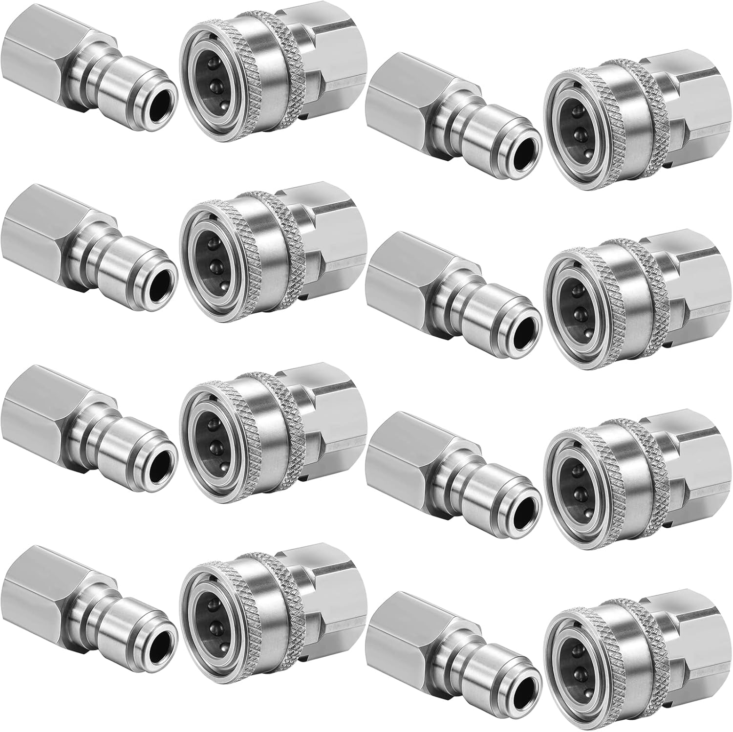 LEIFIDE 8 Sets NPT 3/8 Inch Male and Female Hose Adapter Set Stainless Steel Quick Hose Connector Fittings Quick Connector Pressure Washer Adapter Hose Quick Connector Set Pack of 2