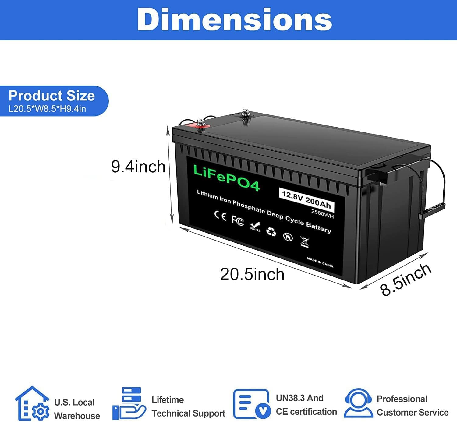 LPFMAX 12V 200Ah Plus Lithium Battery, LiFePO4 RV Deep Cycle Rechargeable Battery, Built-in 200A BMS, 2000-5000 Cycles, Max 2560W Power Output, 10-Year Lifetime, Perfect for Marine, RV, Off-Grid, etc.