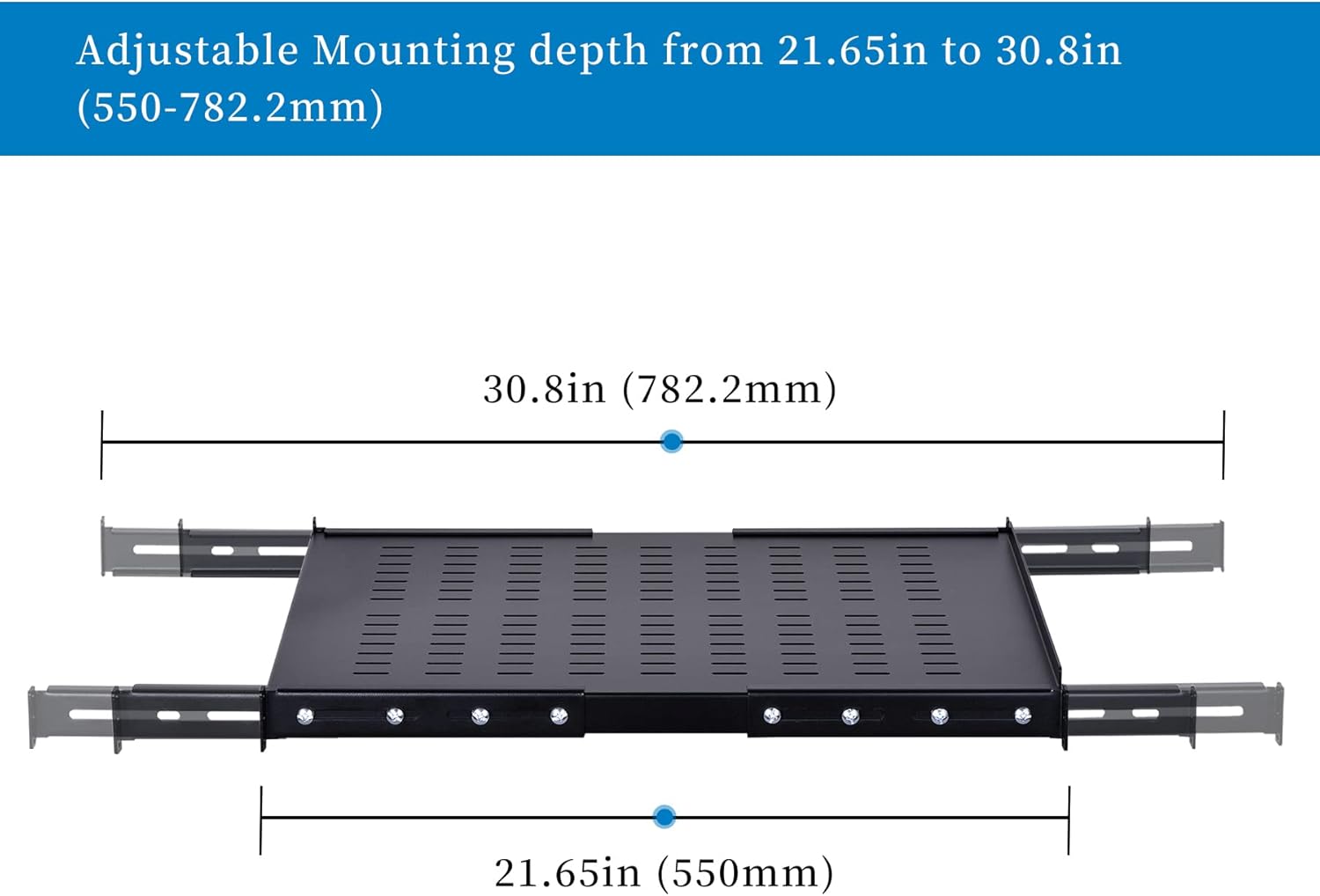 RackPath 1U Adjustable Server Rack Shelf – Rack Mount 4 Post Adjustable from 21.65 – 30.8 Inches –242lbs Capacity Pack of 2