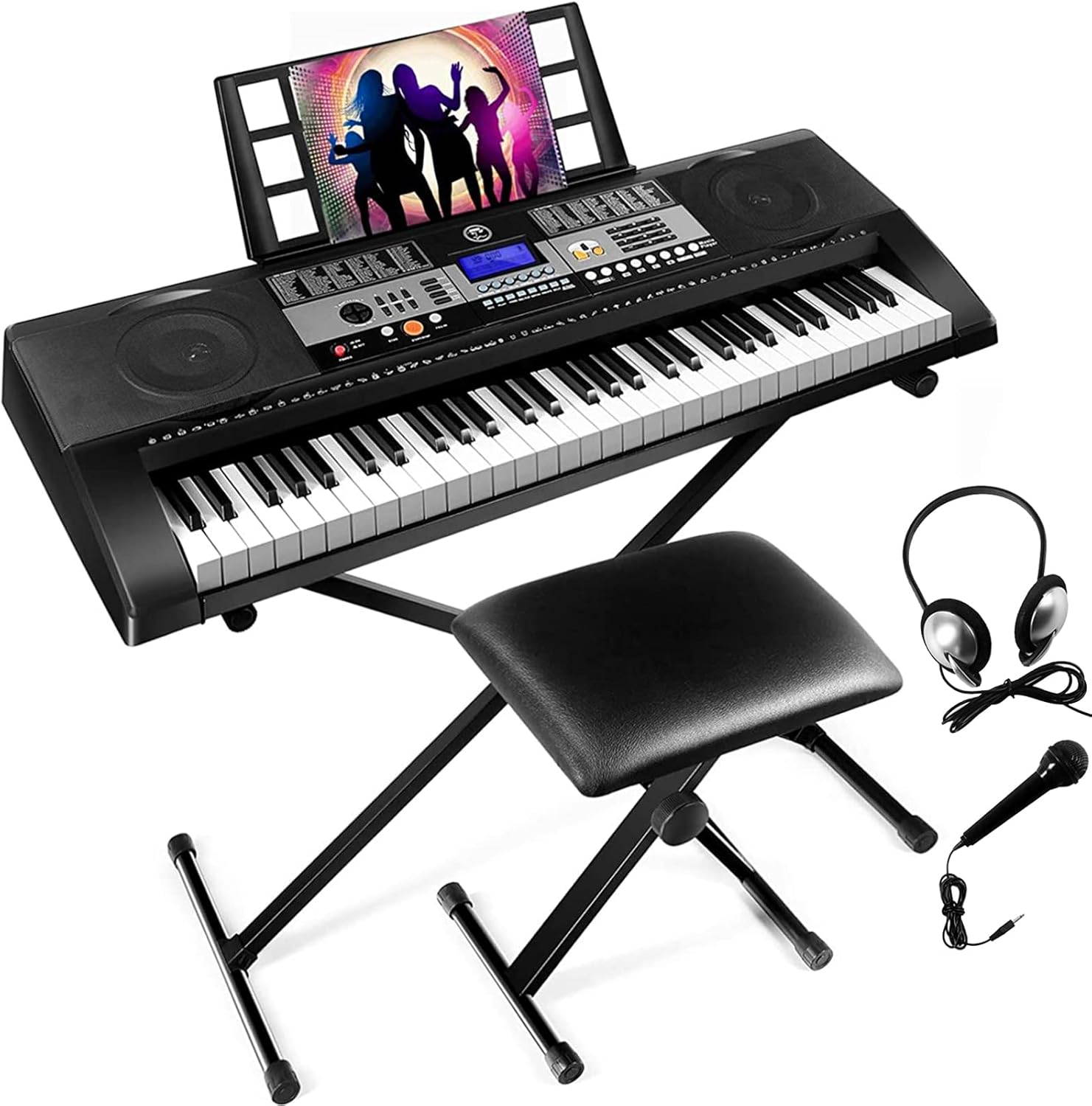 Mustar Portable Electronic Keyboard Piano, 61 Key Keyboards, Touch Sensitive Keyboards Piano, Headphones, Microphone, Piano Stand and Stool,Full Size Keys/LCD Screen, for Beginners