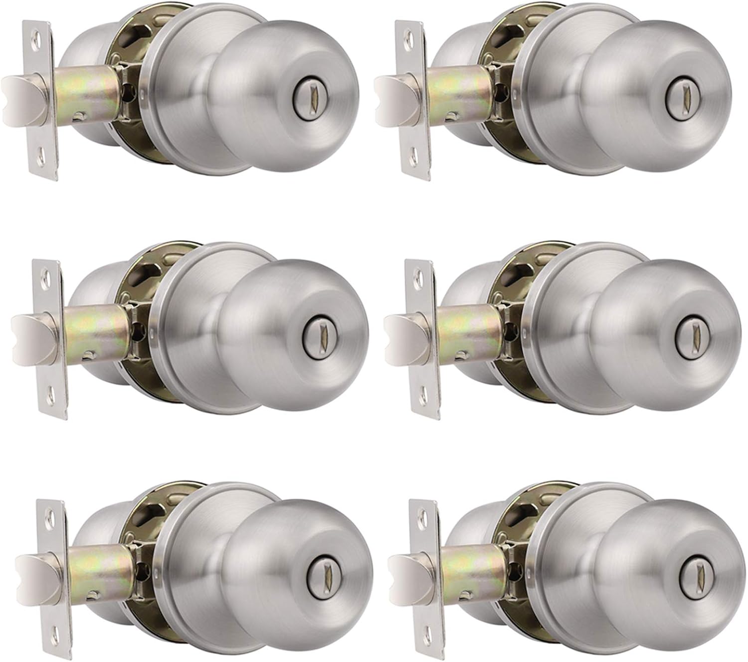 Gobrico Satin Nickel Interior Door Round Ball Knob Privacy Door Lockset for Bed and Bathroom/Thumb-Turn Knob Inside Pack of 6 Pack of 2