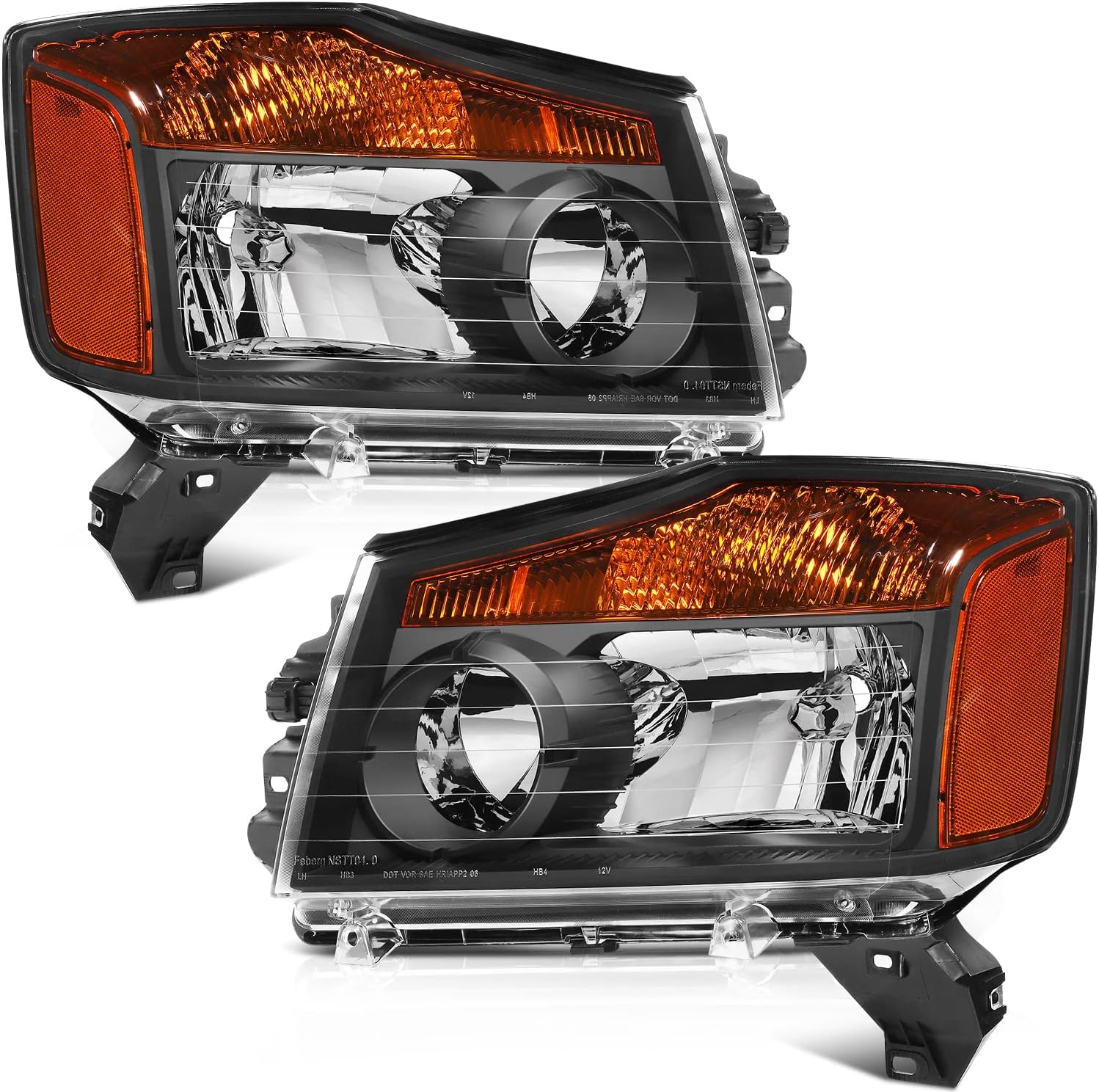 LSAILON Headlight Assembly Replacement Fit 2004-2015 For Nissan Titan Black Housing Amber Reflector Clear Lens