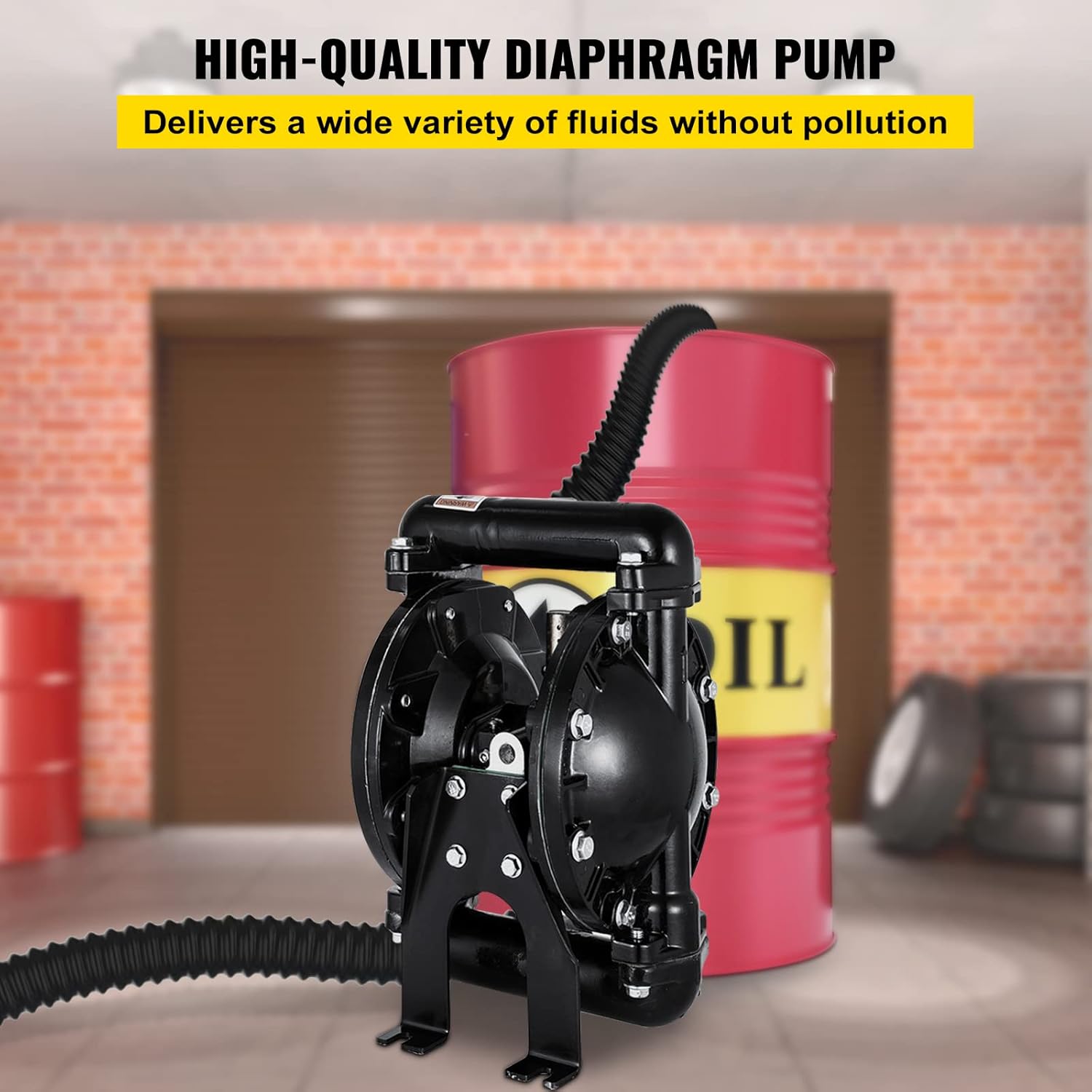 Happybuy Air-Operated Double Diaphragm Pump 1 inch Inlet Outlet Aluminum 35 GPM Max 120PSI, Nitrile Diaphragm, QBY4-25L-1inch-35