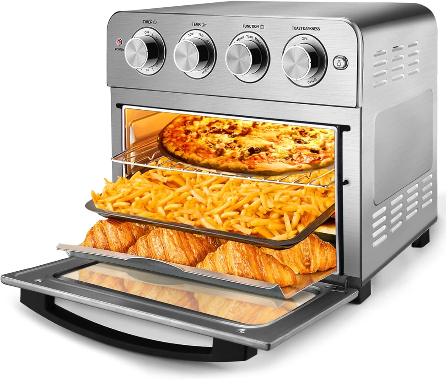 Geek Chef Air Fryer, 7-in-1 Air Fryer Oven, 6 Slice 24.5QT Air Fryer Toaster Oven Combo, Roast, Bake, Broil, Reheat, Fry Oil-Free, Extra Large Convection Countertop Oven, Accessories Included, Stainless Steel, ETL Listed, 1700W