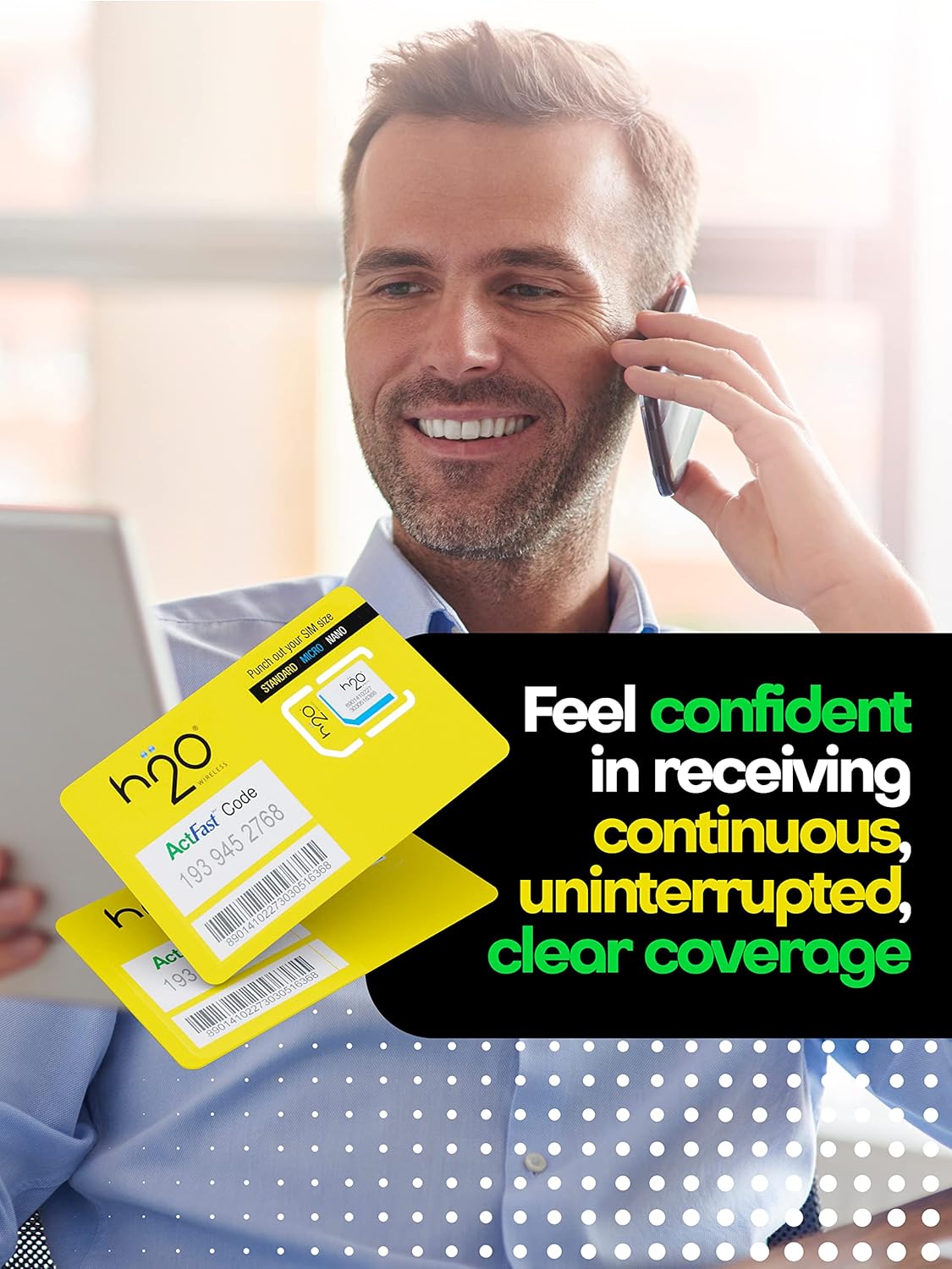 H2O Wireless SIM Card $40 Plan — Preloaded Triple-Cut SIM with Unlimited Data & International Talk & Text and 15GB High-Speed 4G LTE/5G Data Coverage (90-Day Plan)