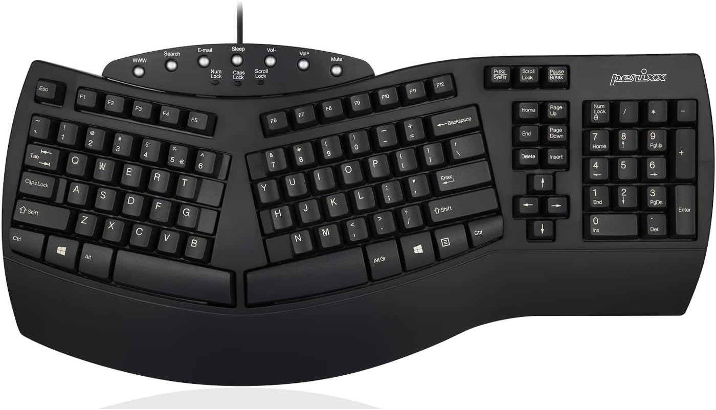 Perixx Periboard-512 Ergonomic Split Keyboard - Natural Ergonomic Design - Black - Bulky Size 19.09