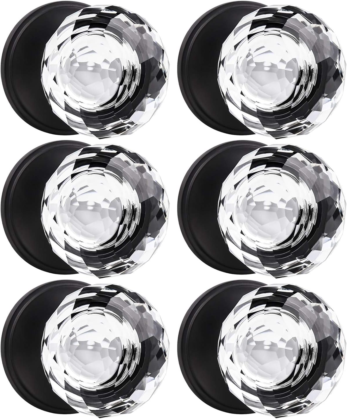 KNOBWELL 5 Pack Crystal Style Door Knob, Faceted Glass Door Knobs, Privacy Door Knobs - Bed/Bath Function, Matte Black