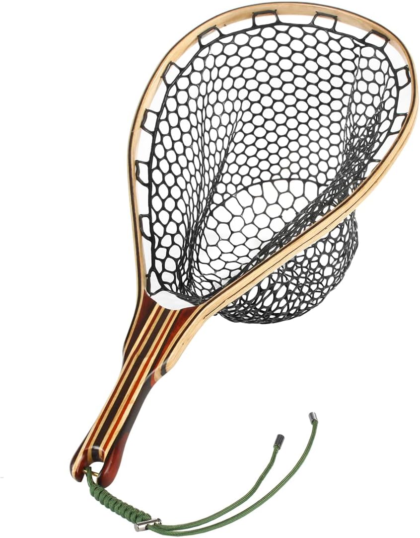 DAKONGYI Magnetic Clip Fly Fishing Landing Net Catch and Release Trout Net Aluminum Alloy Frame with Soft Rubber Mesh Black Rubber Net Pack of 2