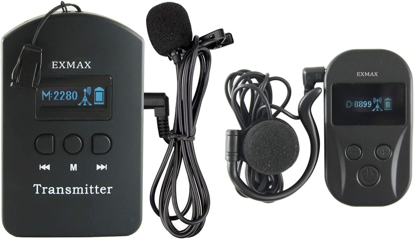 EXMAX EXD-101 2.4GHz Wireless Audio Tour Guide System 9999 Channels Hands-free Whisper Accoustic Transmission System for Training Conference Simultaneous interpretation(1 Transmitter & 1 Receiver)
