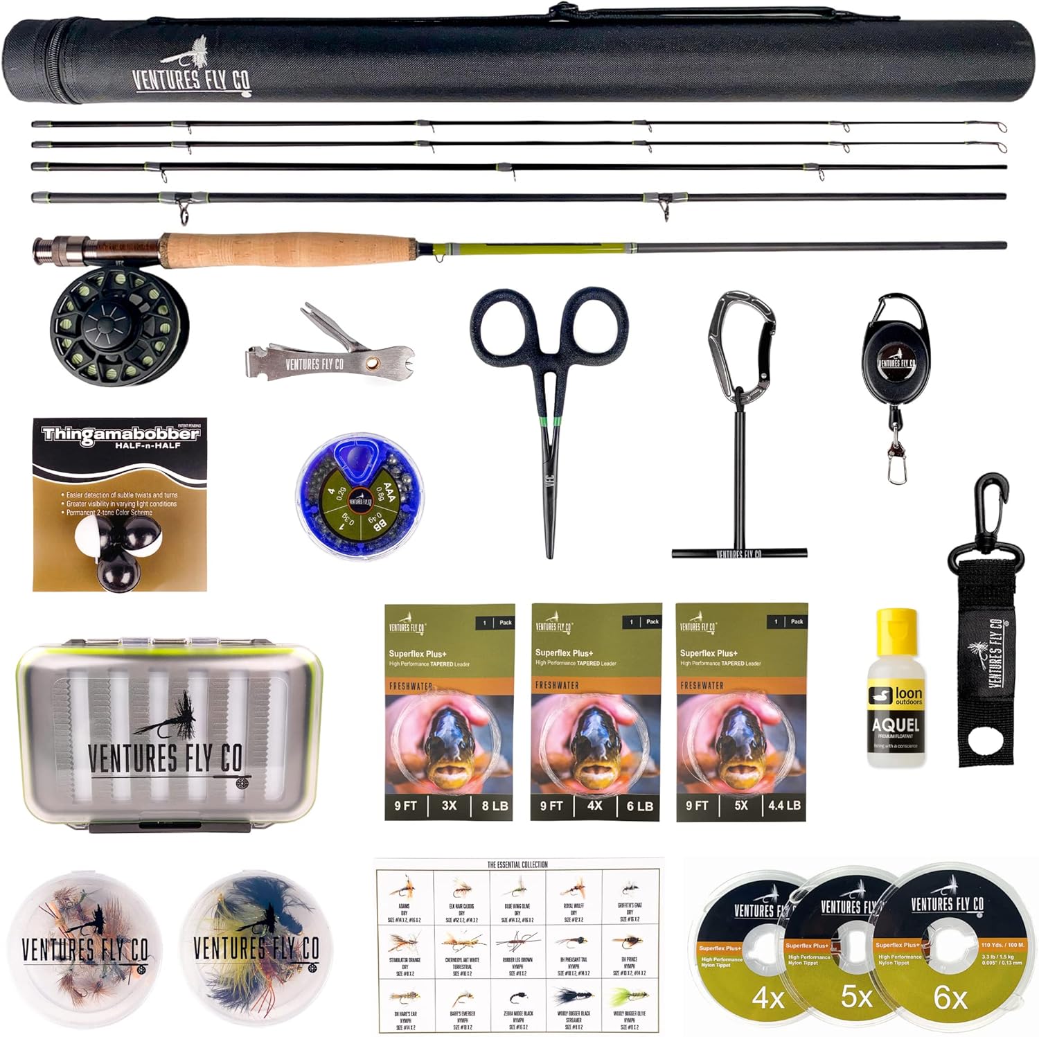 Ventures Fly Co. | Starter Packages | 23 Fly Fishing Accessories Complete Gear Combo | Perfect Beginner Kit | Includes Rod, Reel, Line, Flies, Leader, Tippet, Forceps, Nipper, Floatant & Net