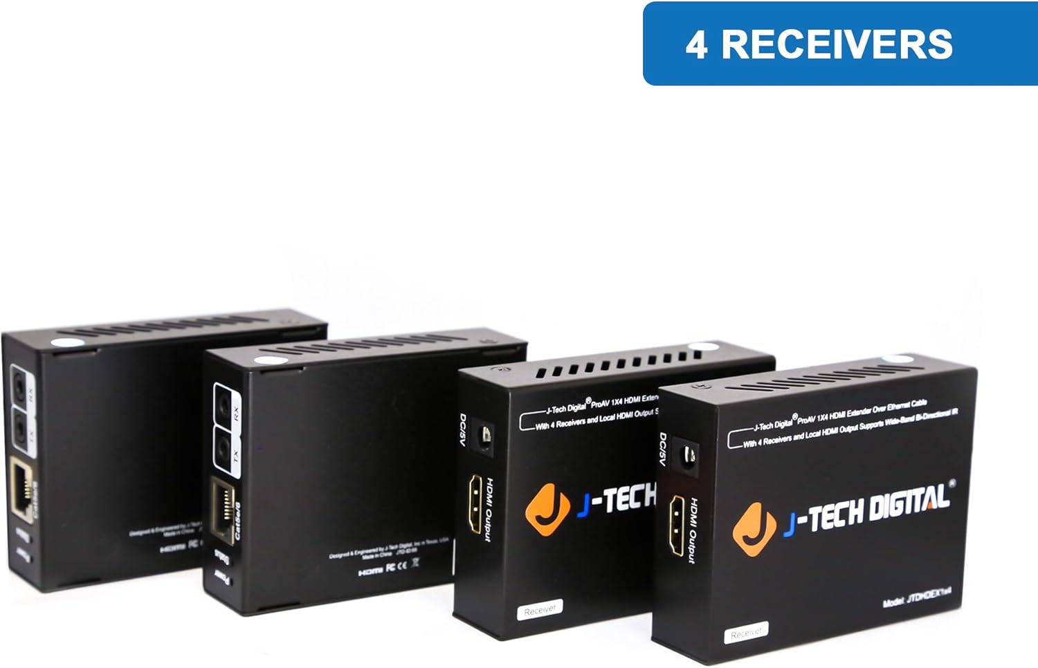 J-Tech Digital ProAV 1X4 HDMI Extender HDMI Amplifier HDMI Splitter Over Ethernet Cable with Bi-Direction IR and EDID Functions (1x4)