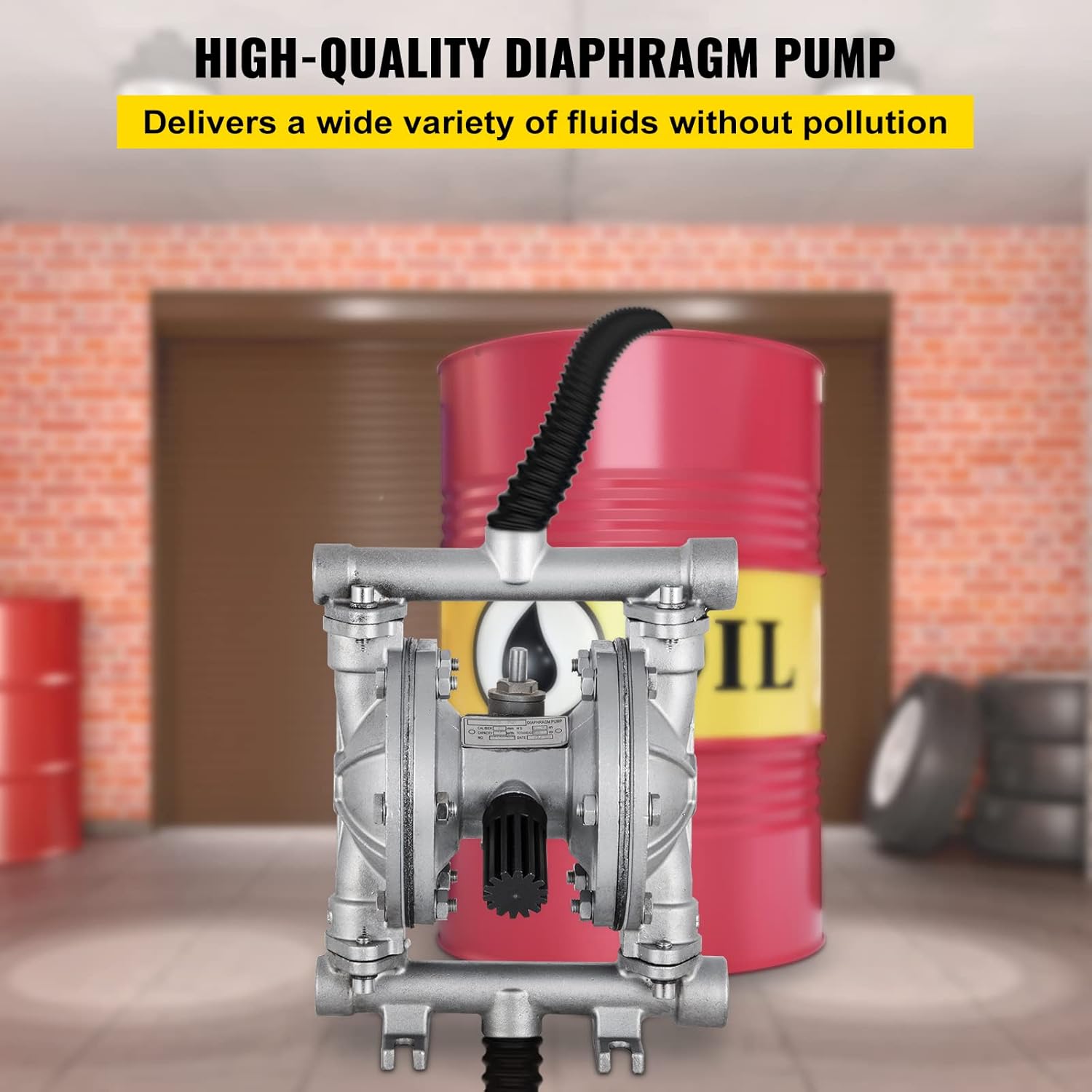 Happybuy Air-Operated Double Diaphragm Pump 1/2 inch Inlet and Outlet 304 Stainless Steel 12 GPM Max 115PSI Corrosion-Proof Nitrile Diaphragm Air Pump Chemical Industrial Use, QBK-15P-1/2 inch-12