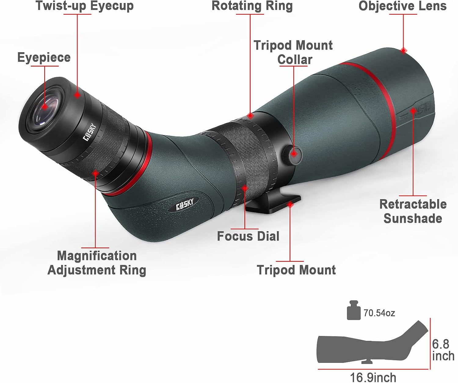 Gosky EagleView Upgrade 20-60x85mm ED Spotting Scope - Ultra High Definition & Extra-Low Dispersion Optics Spotter Scope with Smartphone Adapter