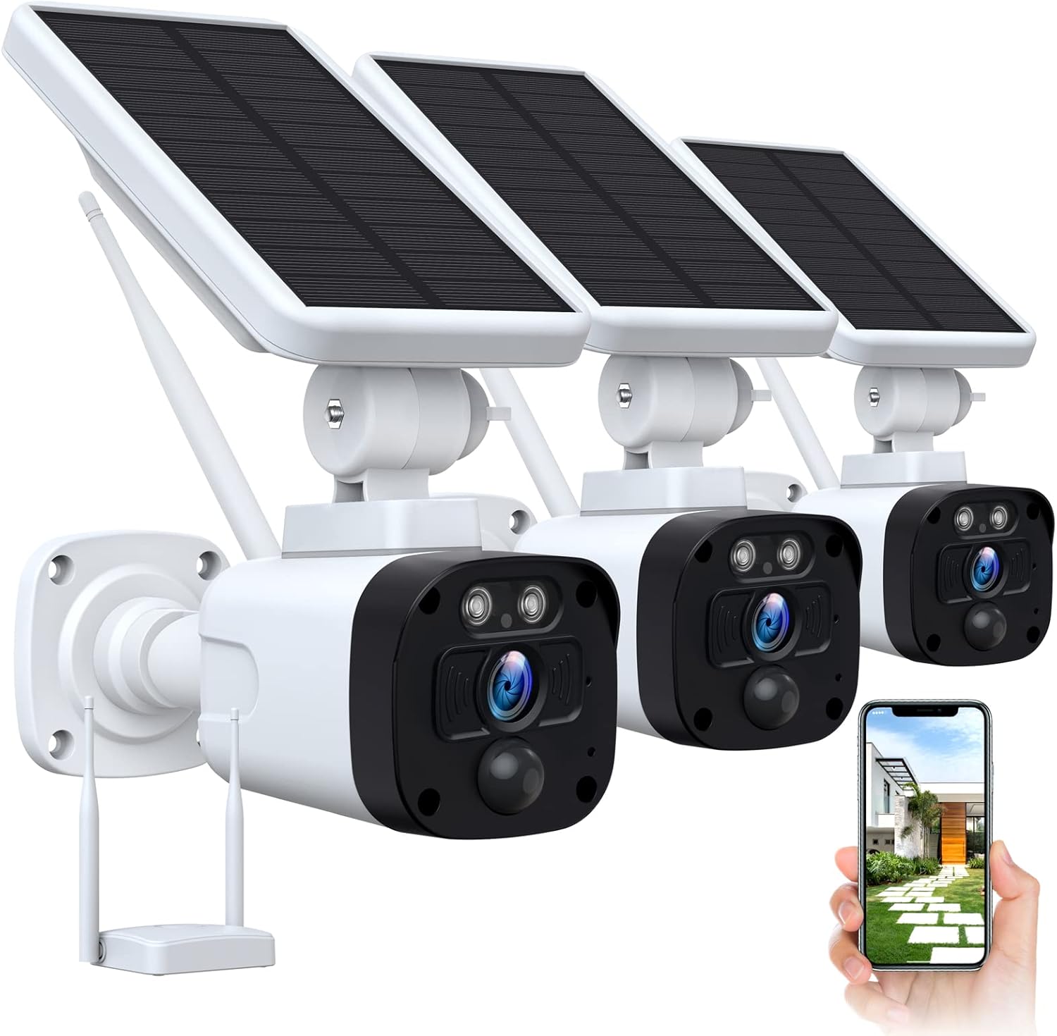 CAMCAMP Solar Security Camera System with Solar Panel, 3MP Surveillance Camera and Base Station Home Security System, Night Vision, 2-Way Talk, PIR Motion Detection, Cloud/SD Card Slot (3 Camera Set)