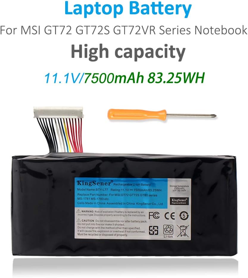 KingSener BTY-L77 Laptop Battery for MSI GT72 2QD GT72S 6QF GT80 2QE GT80S WT72 MS-1781 MS-1783 2PE-022CN 2QD-1019XCN 2QD-292XCN Pack of 2