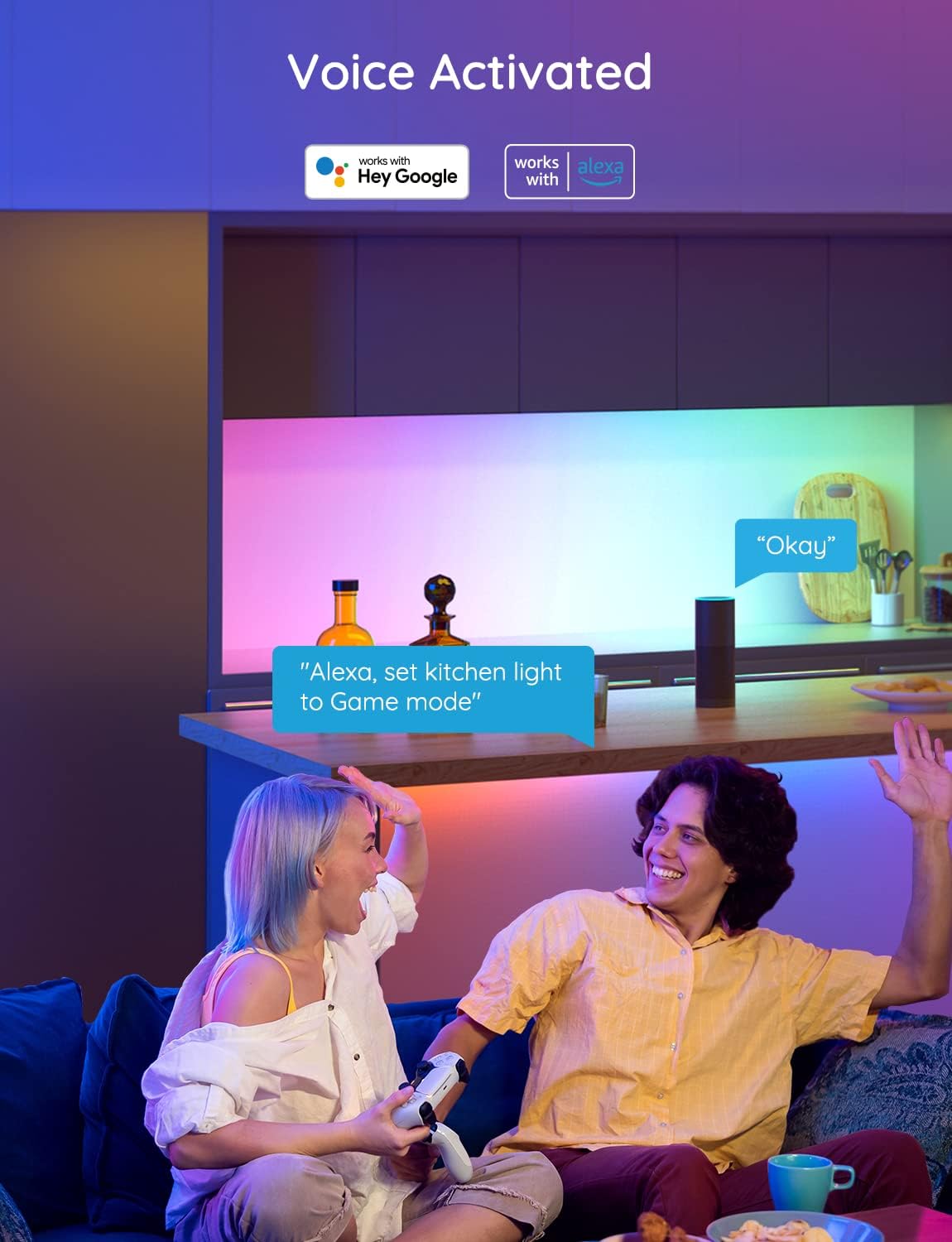 Govee RGBIC LED Strip Lights, 32.8ft WiFi Color Changing LED Lights, APP Control with Segmented Control Smart Color Picking, Works with Alexa and Google Assistant, Music LED Lights for Bedroom, Party Pack of 2