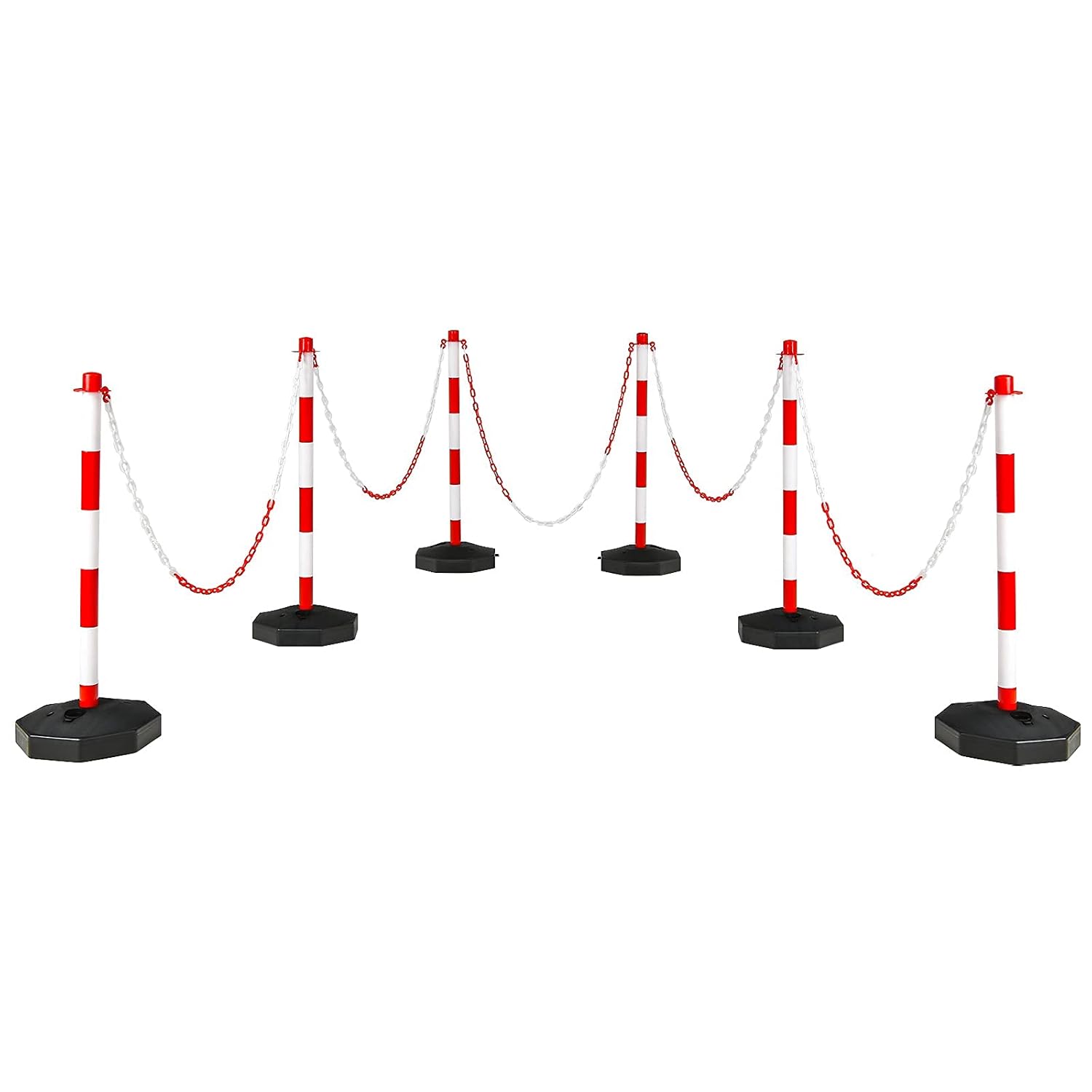 Goplus 4 Pack Delineator Post Cone with Fillable Base, Traffic Cones Safety Cones for Parking Lot, Construction, Plastic Stanchion Chain Safety Barriers with 5Ft Link Chains (White & Red)