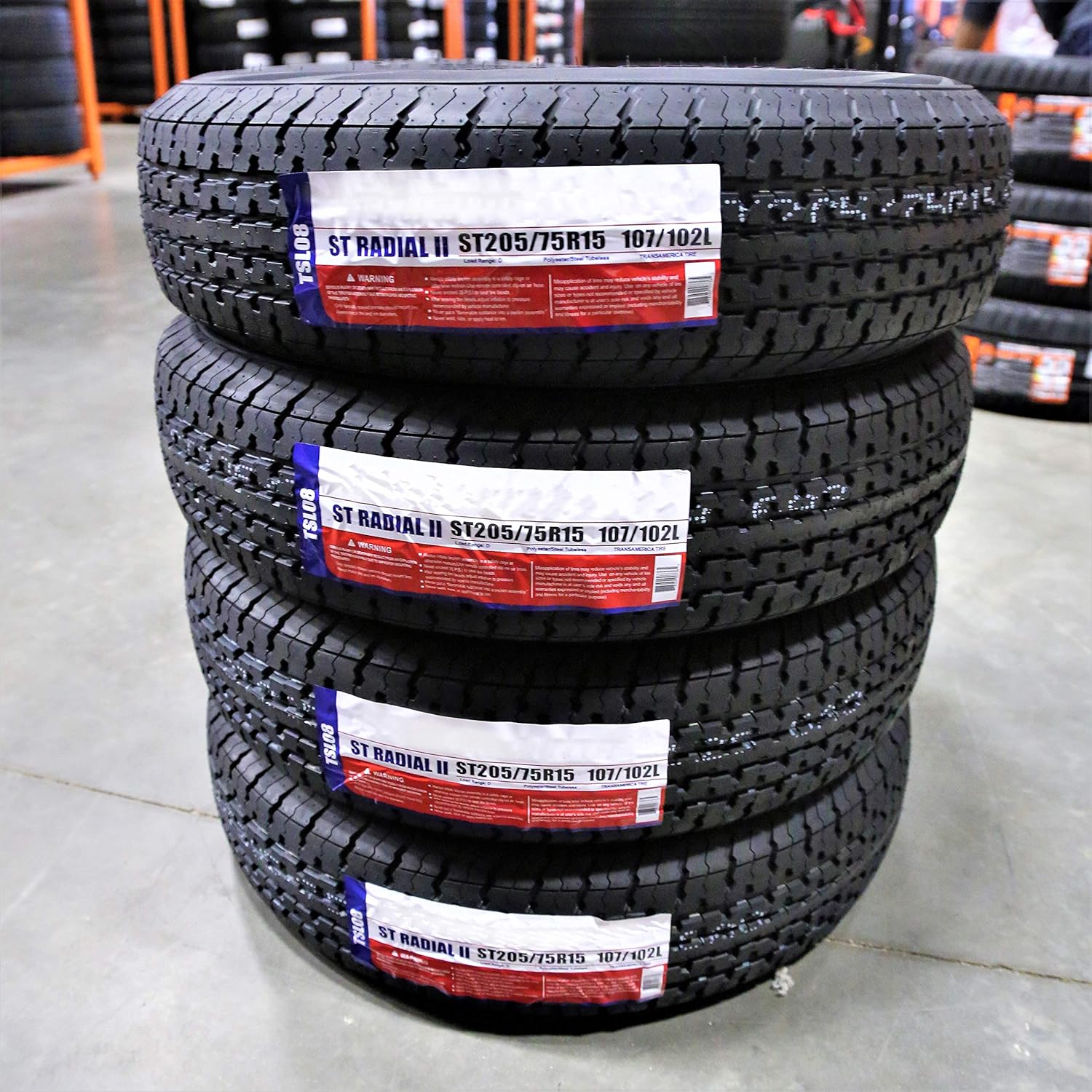 Set of 4 (FOUR) Transeagle ST Radial II Premium Trailer Radial Tires-ST205/75R15 205/75/15 205/75-15 107/102L Load Range D LRD 8-Ply BSW Black Side Wall