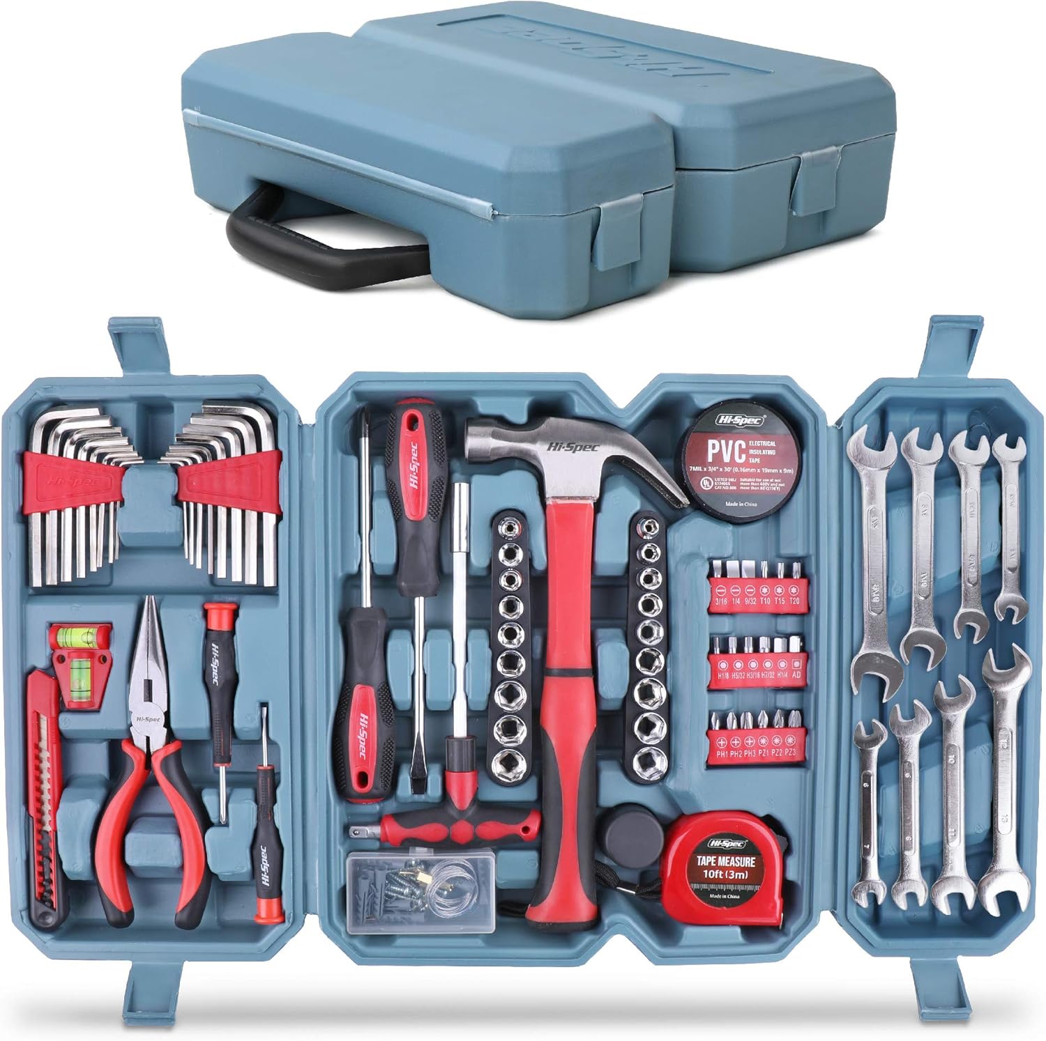 Hi-Spec 73 Piece Home & Garage Tool Kit Set. Essential Hand Tools for All DIY Repairs. Complete in a Tool Box Case Pack of 2