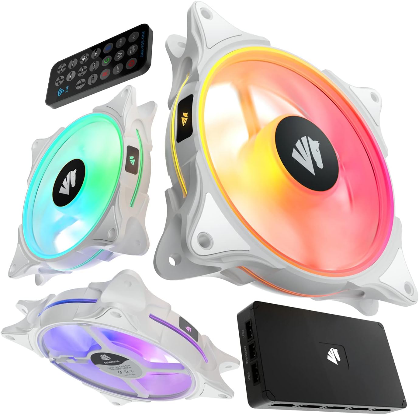 ASIAHORSE FS-9002 Pro 20+6LED(in and Outside Light efect) ARGB Black 120mm Pwm Case Fan with 5V PWM Motherboard Sync/Analog Controller (5 Pack) Pack of 2