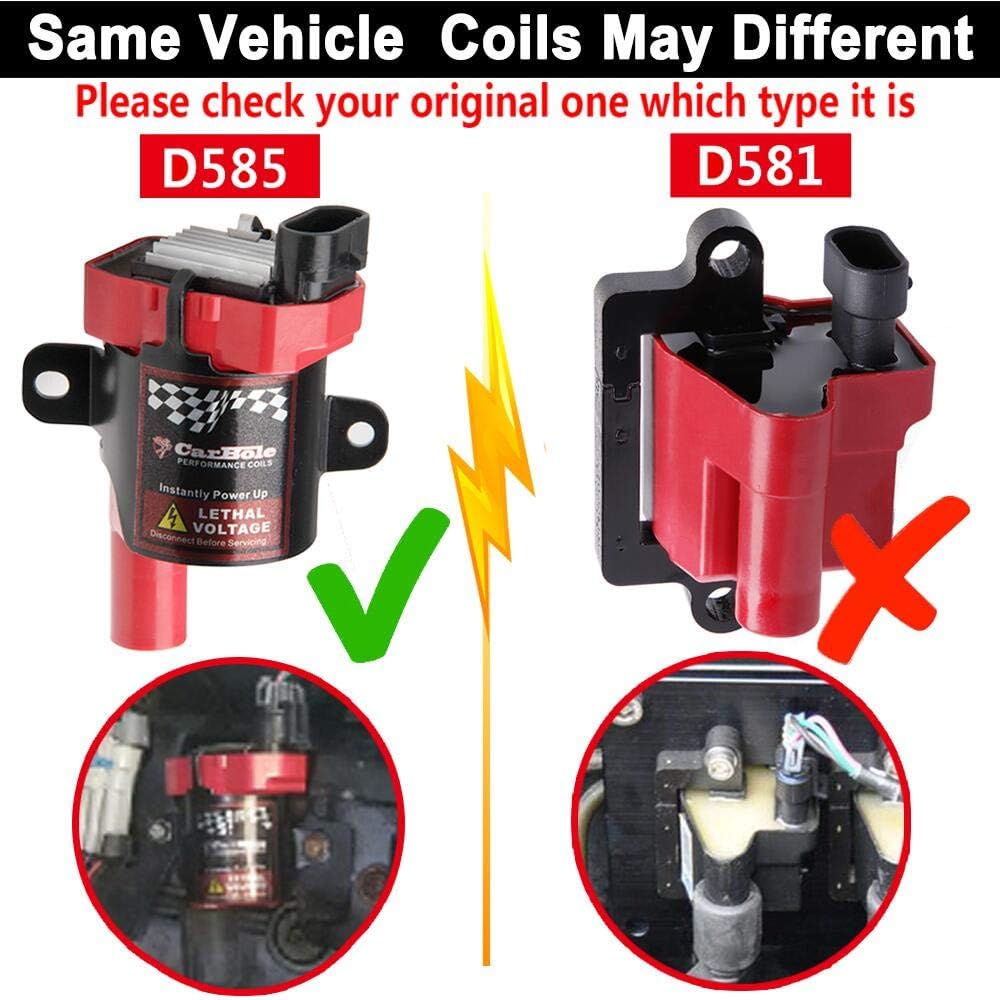 High Performance 8Pcs D585 UF262 Ignition Coils Pack Round Type + 8Pcs 8mm Spark Plug Wire Set Part Number 748UU 12622553 12656210-15% More Energy