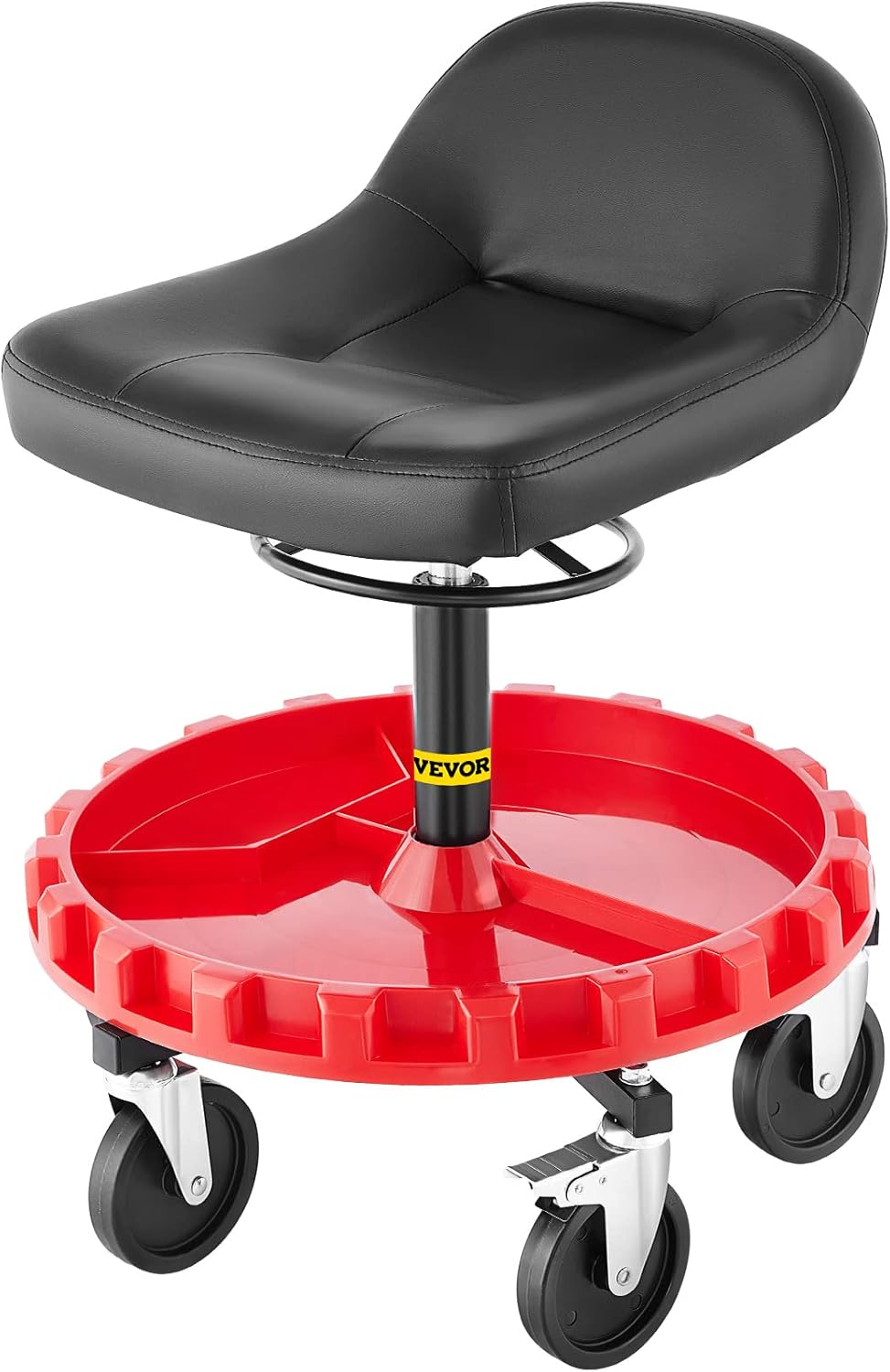 VEVOR Pneumatic Stool,400 LBS Rolling Garage Stool,22” to 26” Adjustable Height Mobile Rolling Gear Seat,Round Shop Stool with Parts Tray,All-Terrain 5