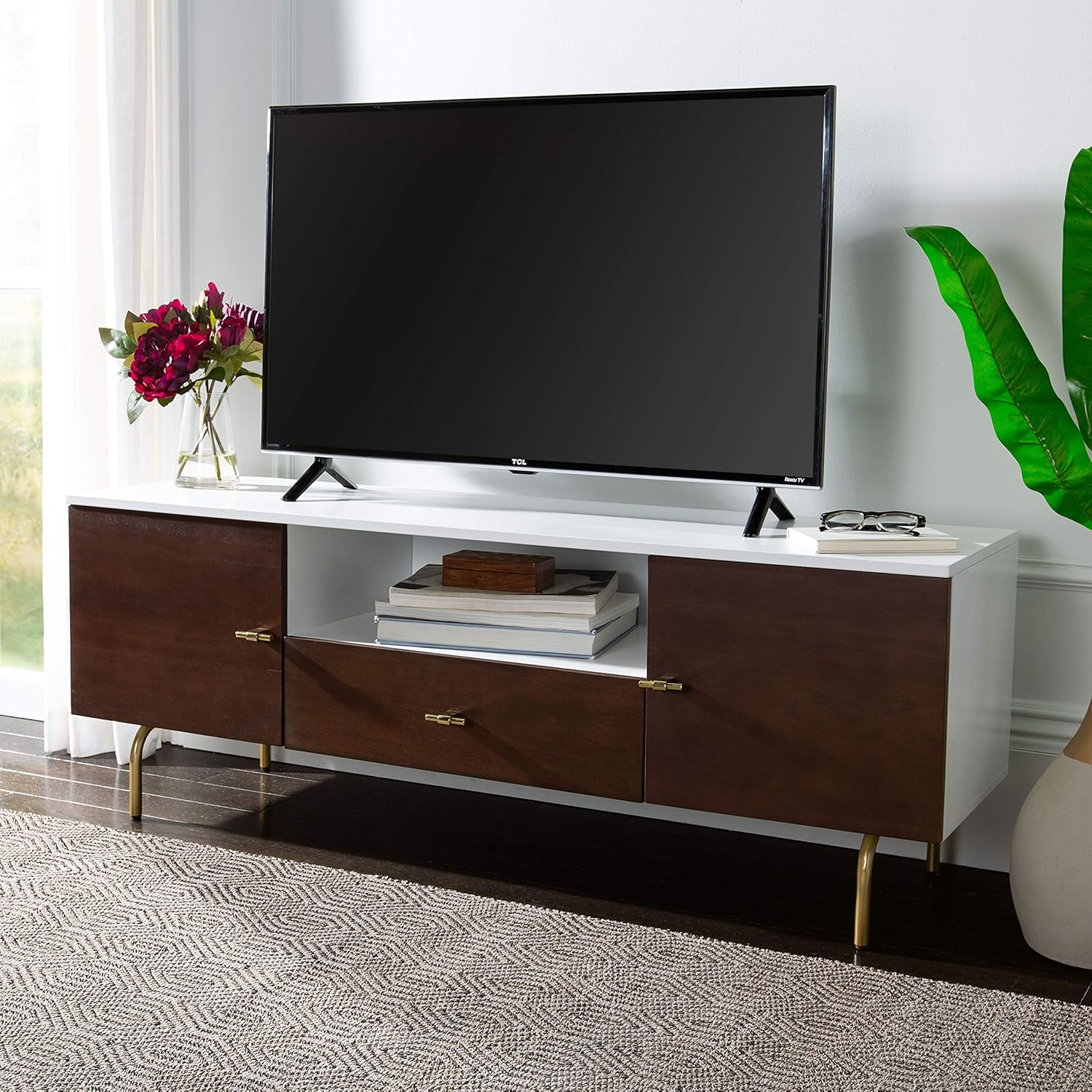 Safavieh Black/Walnut Home Collection Genevieve Media Stand (up to 60-inch Flat Screen TV), 54