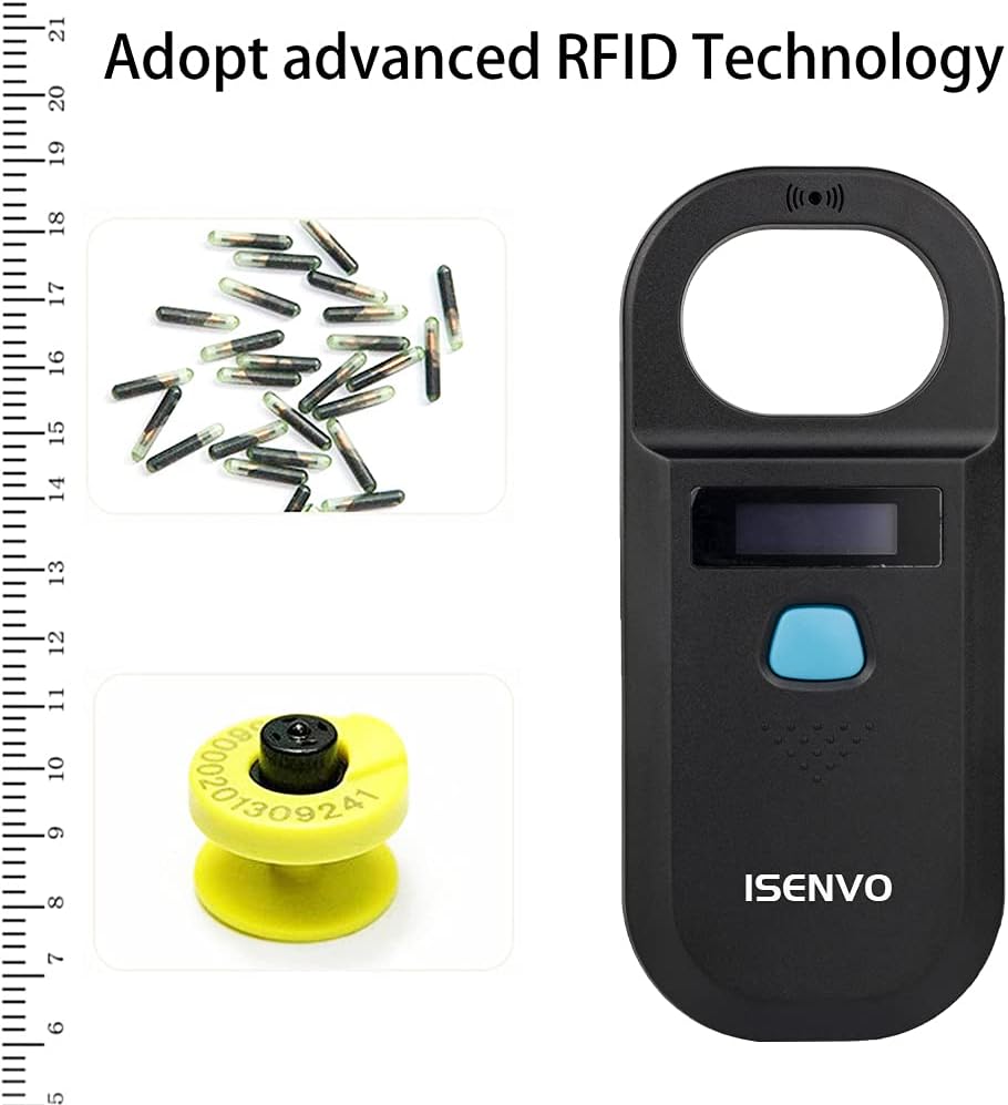 ISENVO Pet Microchip Scanner Rechargeable RFID EMID Micro Chip Reader Scanner 134.2kHz 125kHz 15 Digits Pet Chip ID Scanner for Animal/Pets/Pigs/Dogs/Cats (190A) Pack of 2