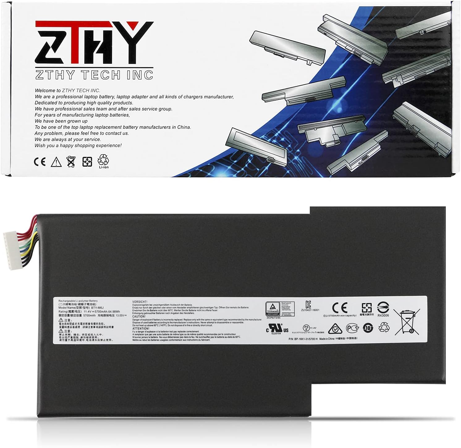 ZTHY BTY-M6J BTY-U6J Laptop Battery for MSI GS63 7RD 7RE 8RD 8RE 8RF GS63VR 6RF 7RF 7RE GS73 7RE 8RD 8RE 8RF GS73VR 7RF 7RG 8RE WS63 7RF 7RK 8SK 8SJ 8SL WS63VR 7RL MS-16K4 MS-17B1 MS-16K5 MS-16K2 Pack of 2