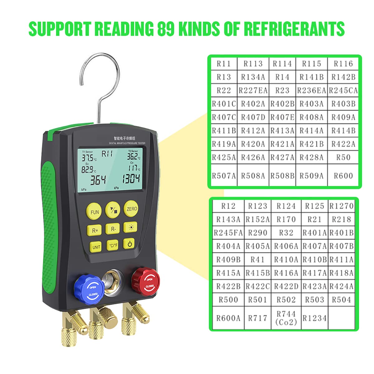 Refrigeration HVAC Digital Manifold Gauge, High-Precision Digital Pressure Gauge, AC Manifold Gauge, Digital HVAC Gauges for Air Conditioning, Refrigeration Systems（Vacuum Pump Operation）