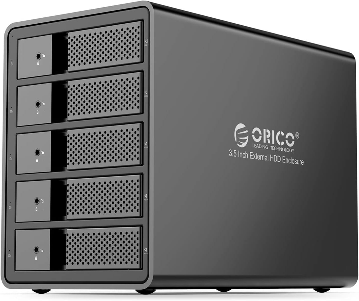ORICO 5 Bay External Hard Drive Enclosure USB 3.0 3.5 inch Chia Support 80TB (5 x 16TB) Aluminum Alloy HDD Enclosure with Fan / 150W Disk Data Storage (No RAID)-9558U3