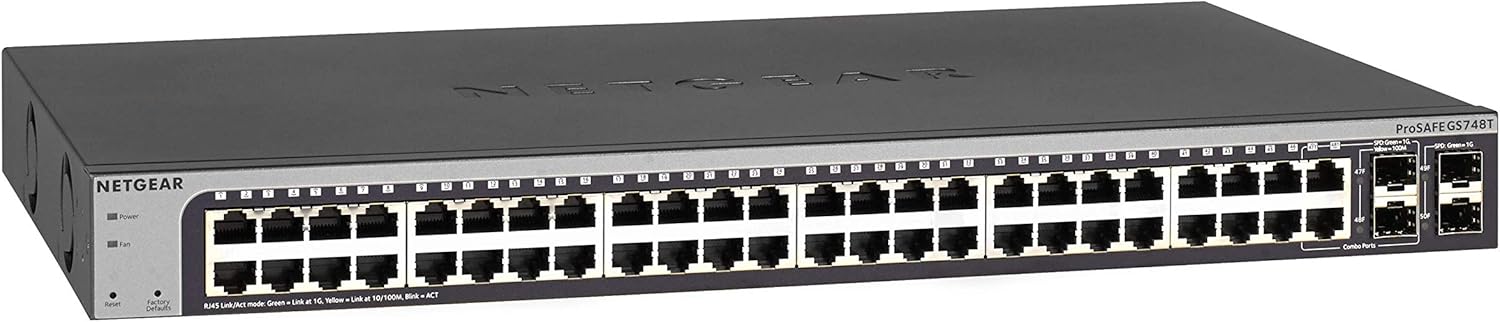NETGEAR 48-Port Gigabit Ethernet Smart Switch (GS748T) - Managed, with 2 x 1G SFP and 2 x 1G Combo, Desktop or Rackmount, and Limited Lifetime Protection